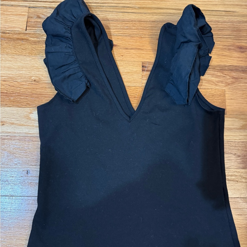 Black Ruffle Sleeve V-Neck Women's Top